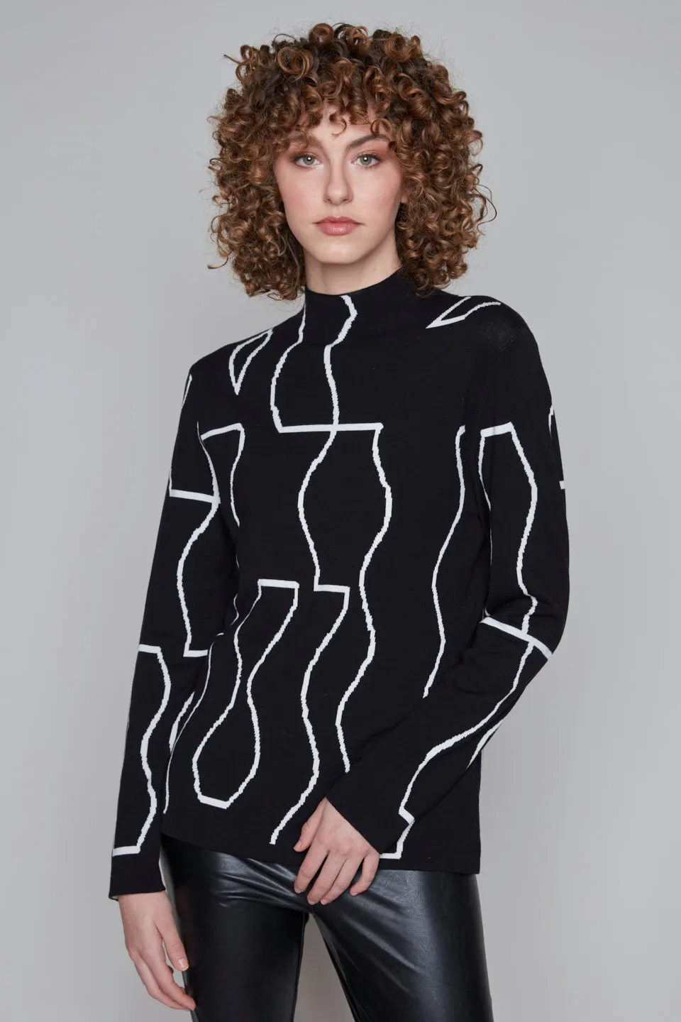 Jacquard Mock Neck Sweater