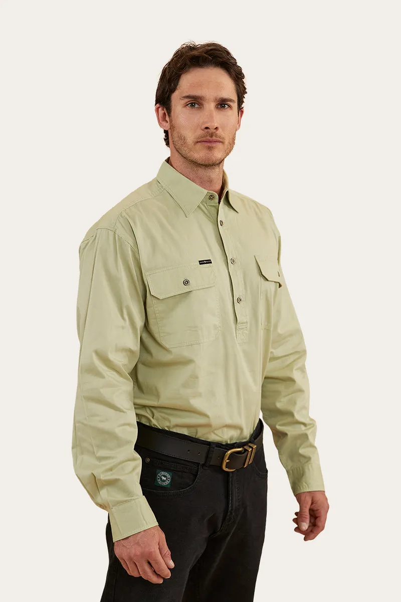 King River Mens Half Button Work Shirt - Pale Olive