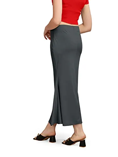 Kipzy Lycra Saree Shapewear Long Skirt WomenBeach Regular Office Party Grey S