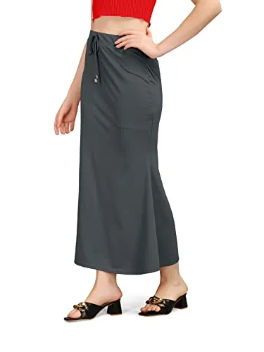 Kipzy Lycra Saree Shapewear Long Skirt WomenBeach Regular Office Party Grey S