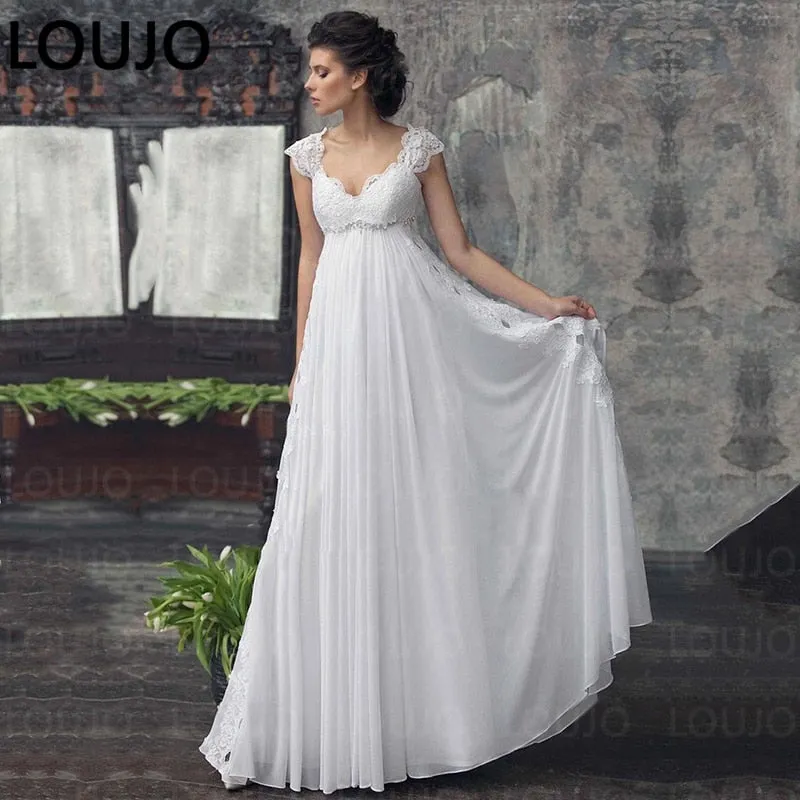 Lace Long Sleeve Sheer Illusion Neckline Boho Wedding Gowns Vintage Bride Wedding Dresses