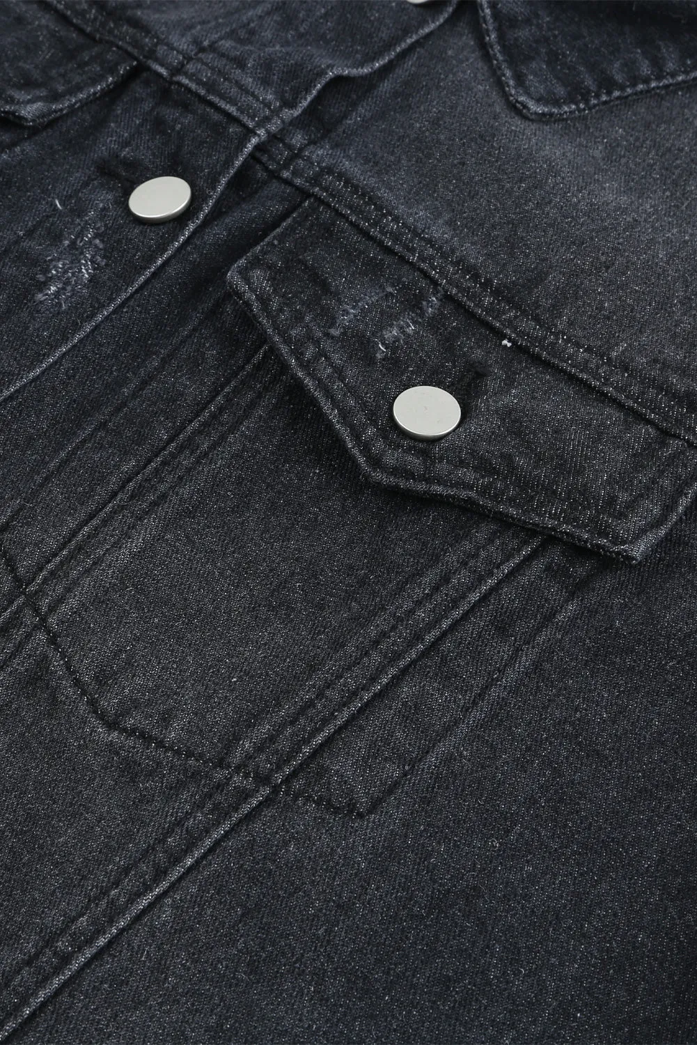 Lapel Distressed Raw Hem Buttons Denim Jacket