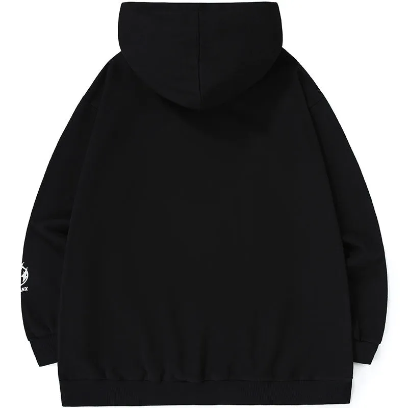 Letter Graffiti Print Drop-Shoulder Sleeve Fine Knit Hoodies