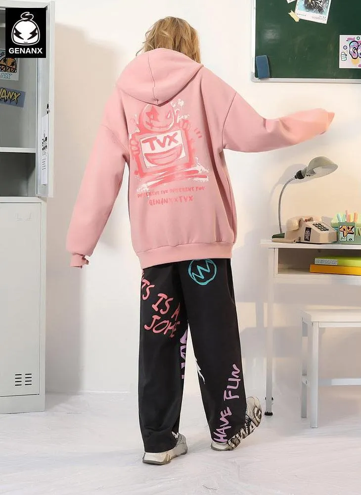 Letter Print Kangaroo Pocket Napping Hoodies