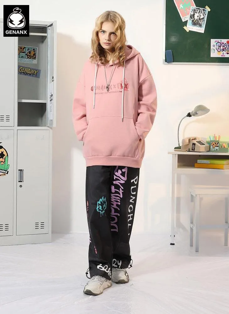 Letter Print Kangaroo Pocket Napping Hoodies