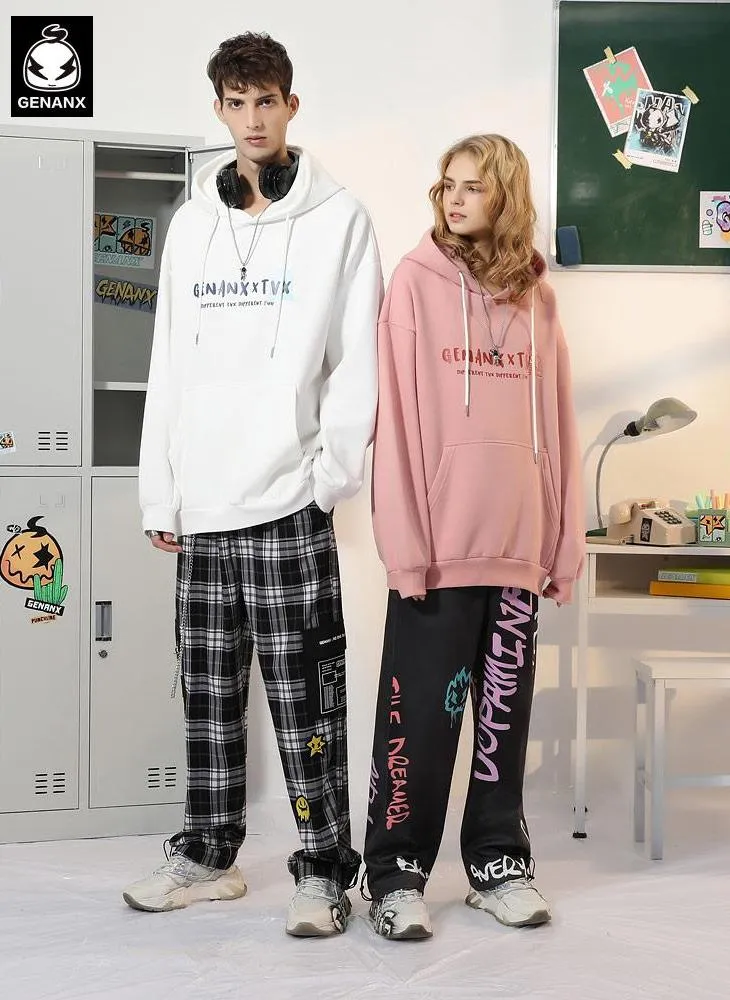 Letter Print Kangaroo Pocket Napping Hoodies