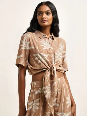 LOV Dark Beige Tropical Printed Shirt