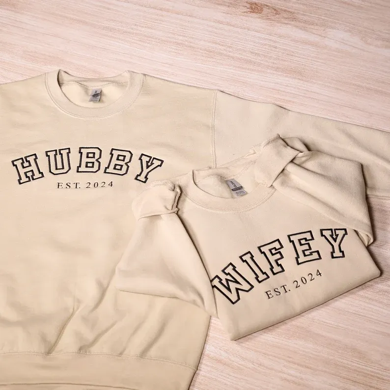 Matching Couple Hoodies - Hubby & Wifey Custom Embroidered Couples Matching Hoodies