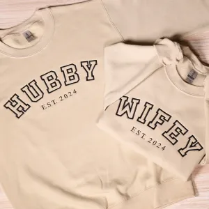 Matching Couple Hoodies - Hubby & Wifey Custom Embroidered Couples Matching Hoodies