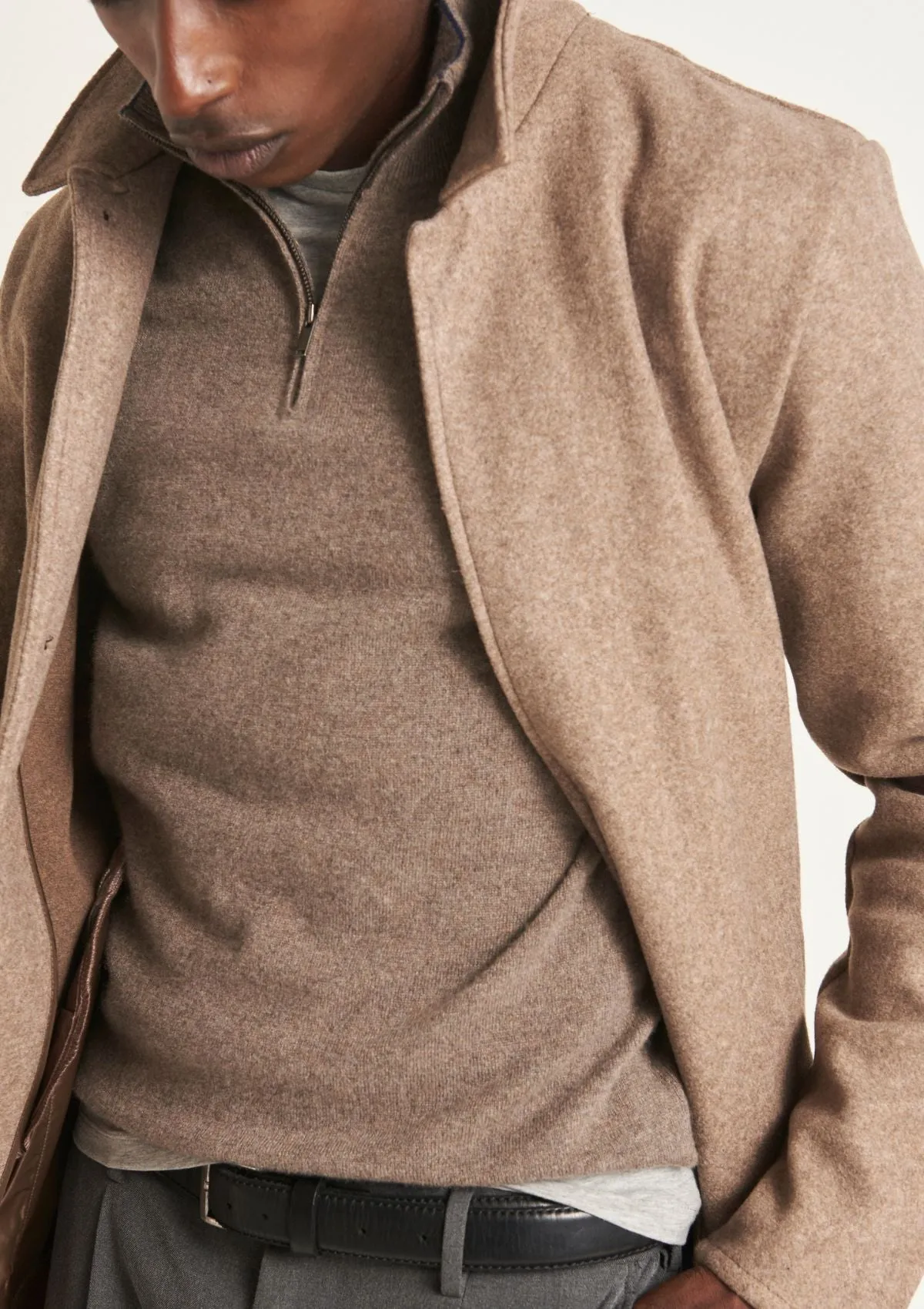 Mens Cashmere Half Zip Sweater in Otter Brown