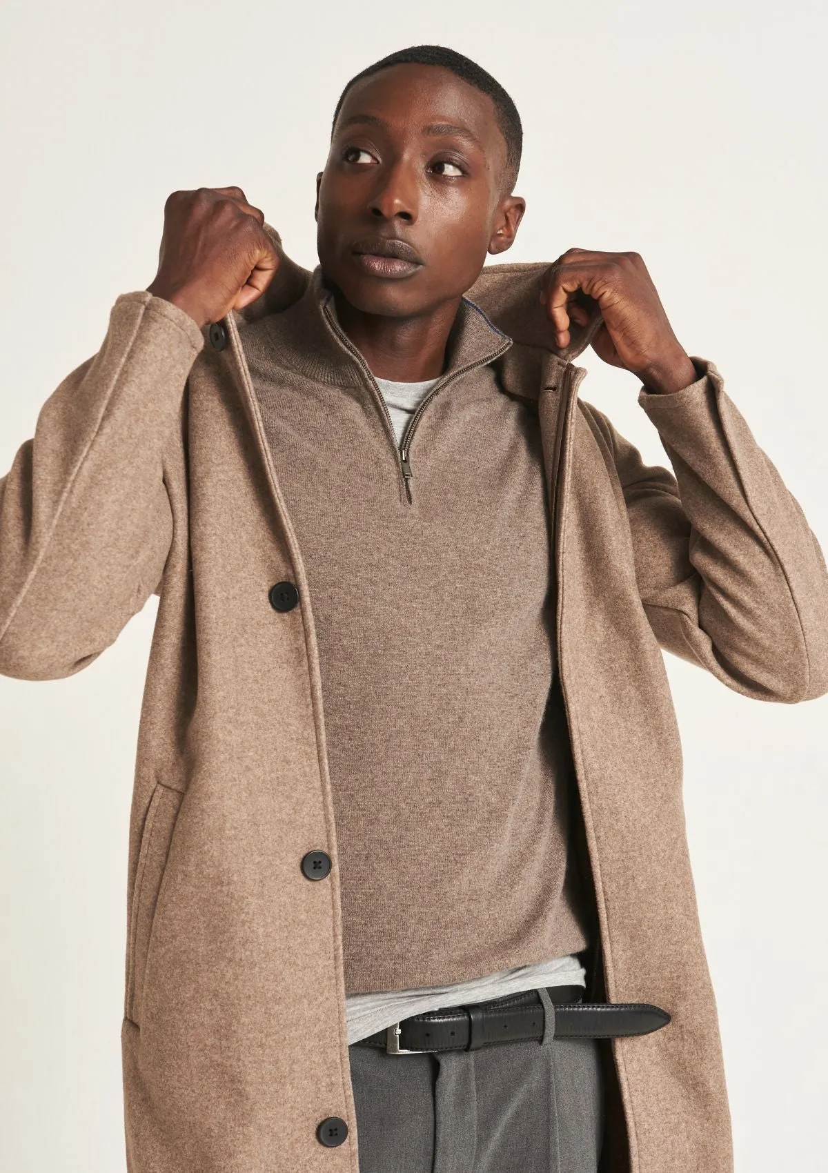 Mens Cashmere Half Zip Sweater in Otter Brown