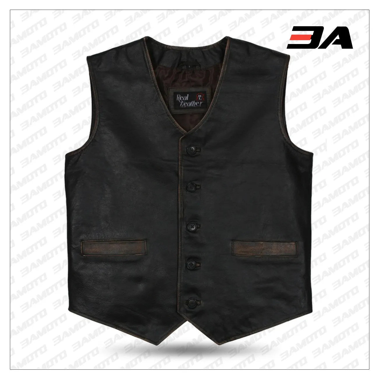 Mens Skull Embossed Leather Vest