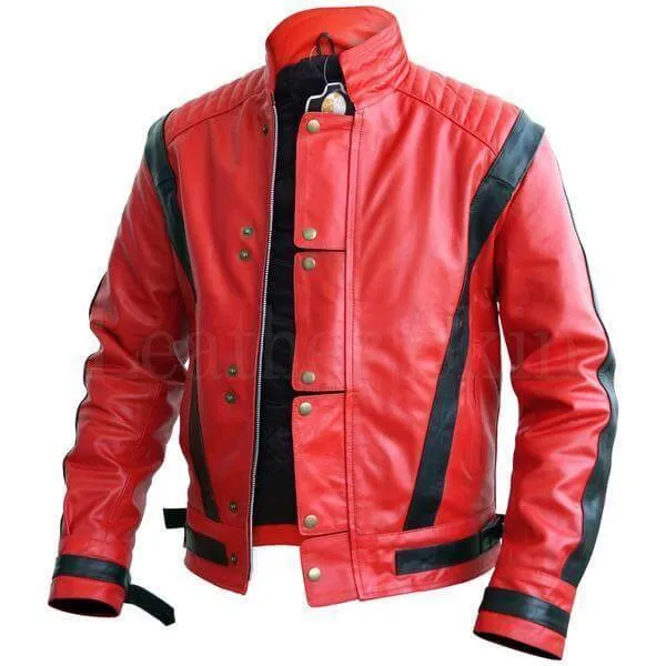 Men's Stylish Red & Black Leather Jacket, Men's Fashion Biker Jacket