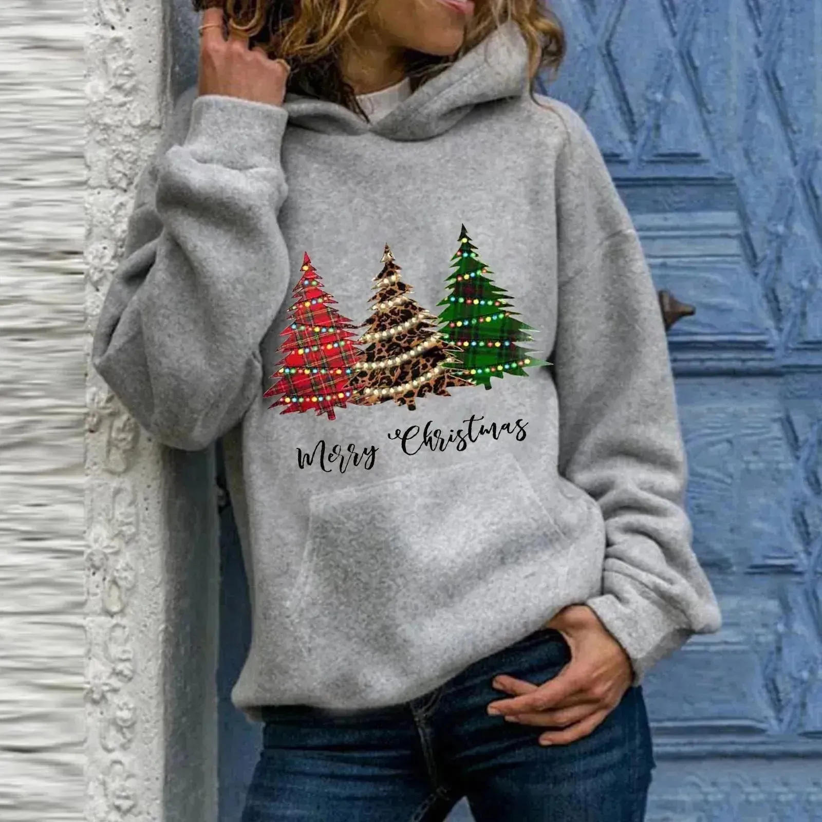 Merry Christmas tree Cashmere hoodie sweater loose top