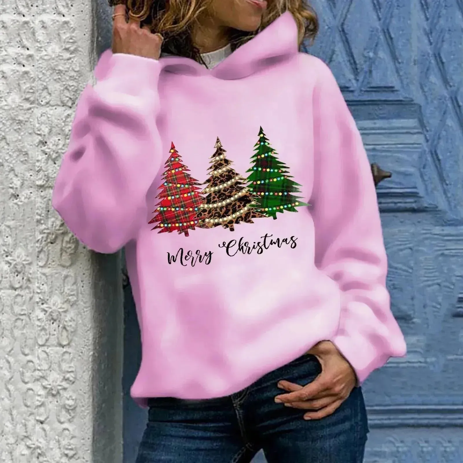 Merry Christmas tree Cashmere hoodie sweater loose top