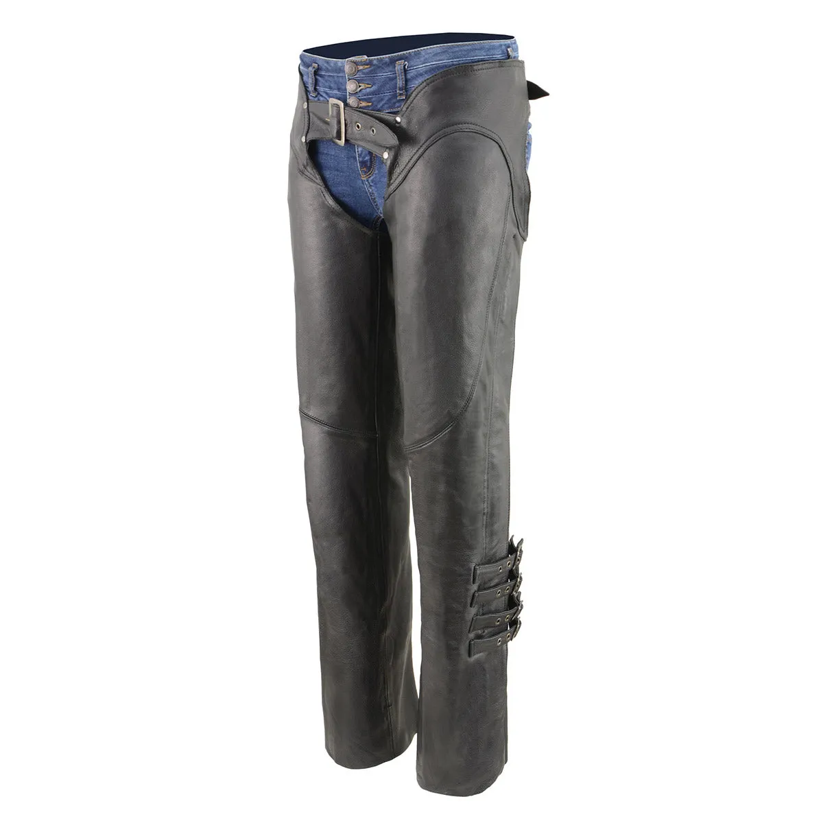 Milwaukee Leather Women's Black Premium Leather Motorcycle Rider Protective Chaps MLL6520