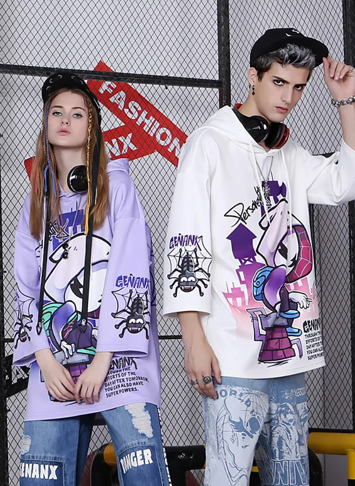 Minimalist Cartoon Print Space Cotton Hoodies