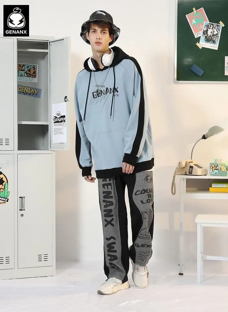 Minimalist Color Block Patchwork Raglan Sleeve Hoodies