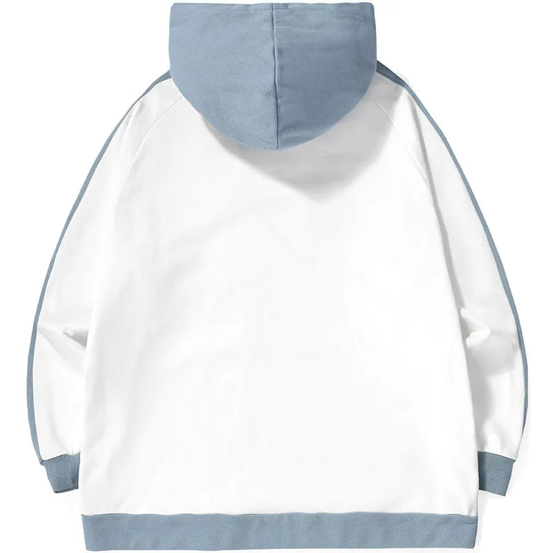 Minimalist Color Block Patchwork Raglan Sleeve Hoodies