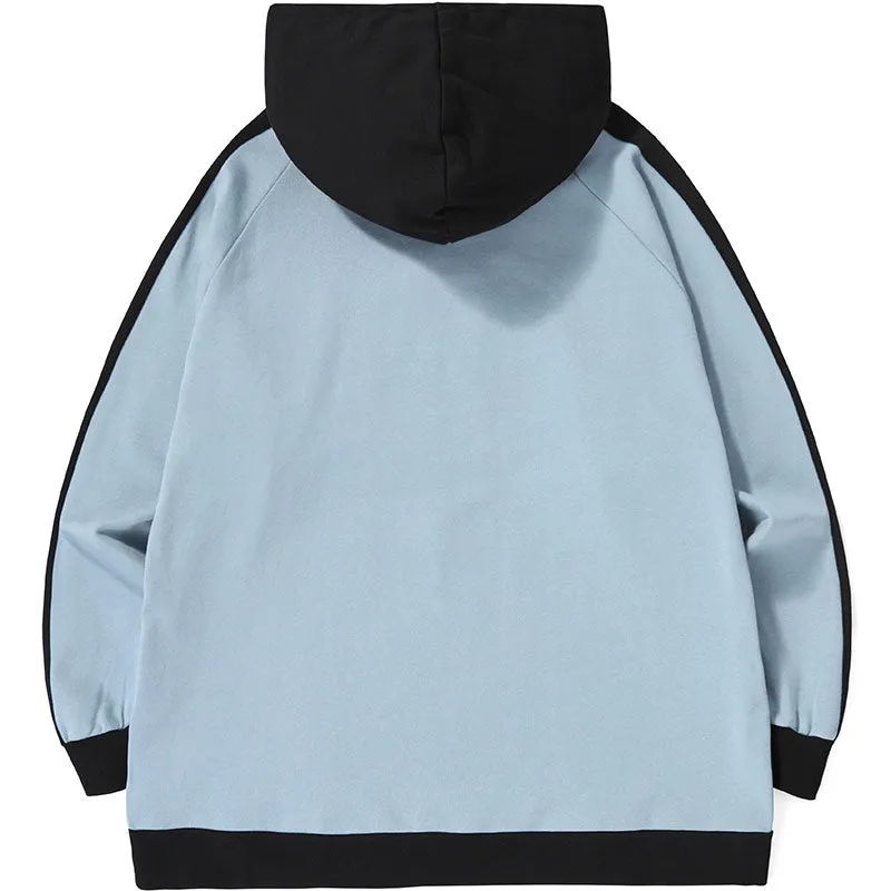 Minimalist Color Block Patchwork Raglan Sleeve Hoodies