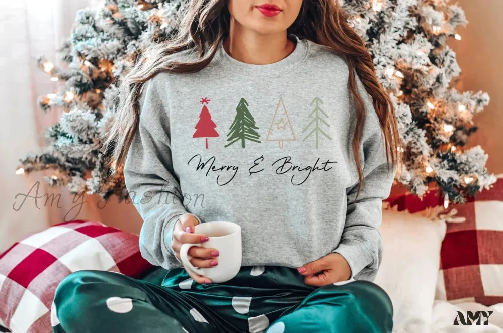 Modern Female All-match Christmas Hoodie - Merry Bright Outdoors