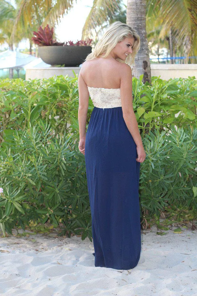 Navy Maxi Dress with Sequin Top