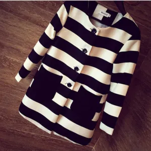 New Autumn Women Outerwear Striped Printed Jacket Slim Casual Coat