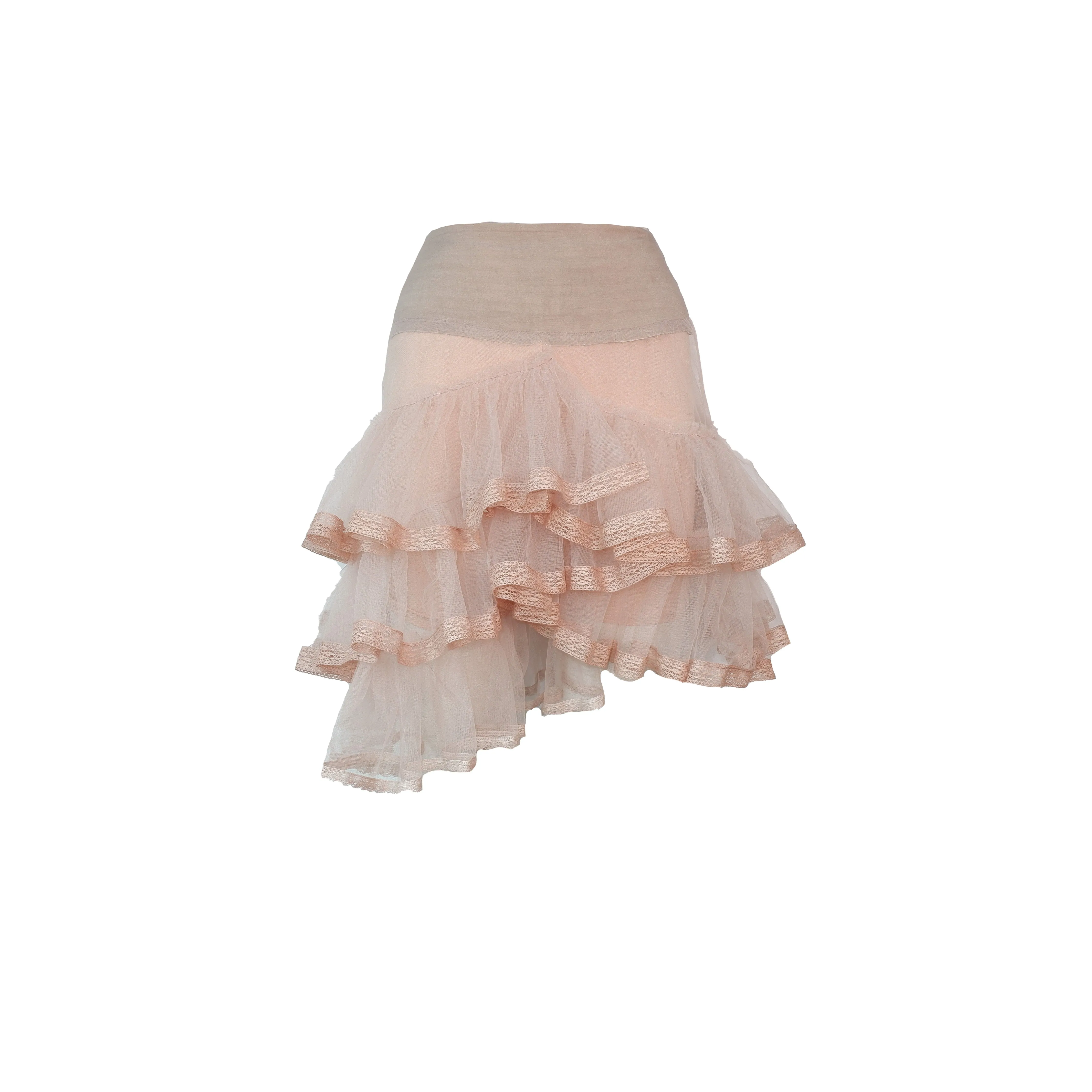 Nude Tulle and Lace Skirt with Sculpting Waistband