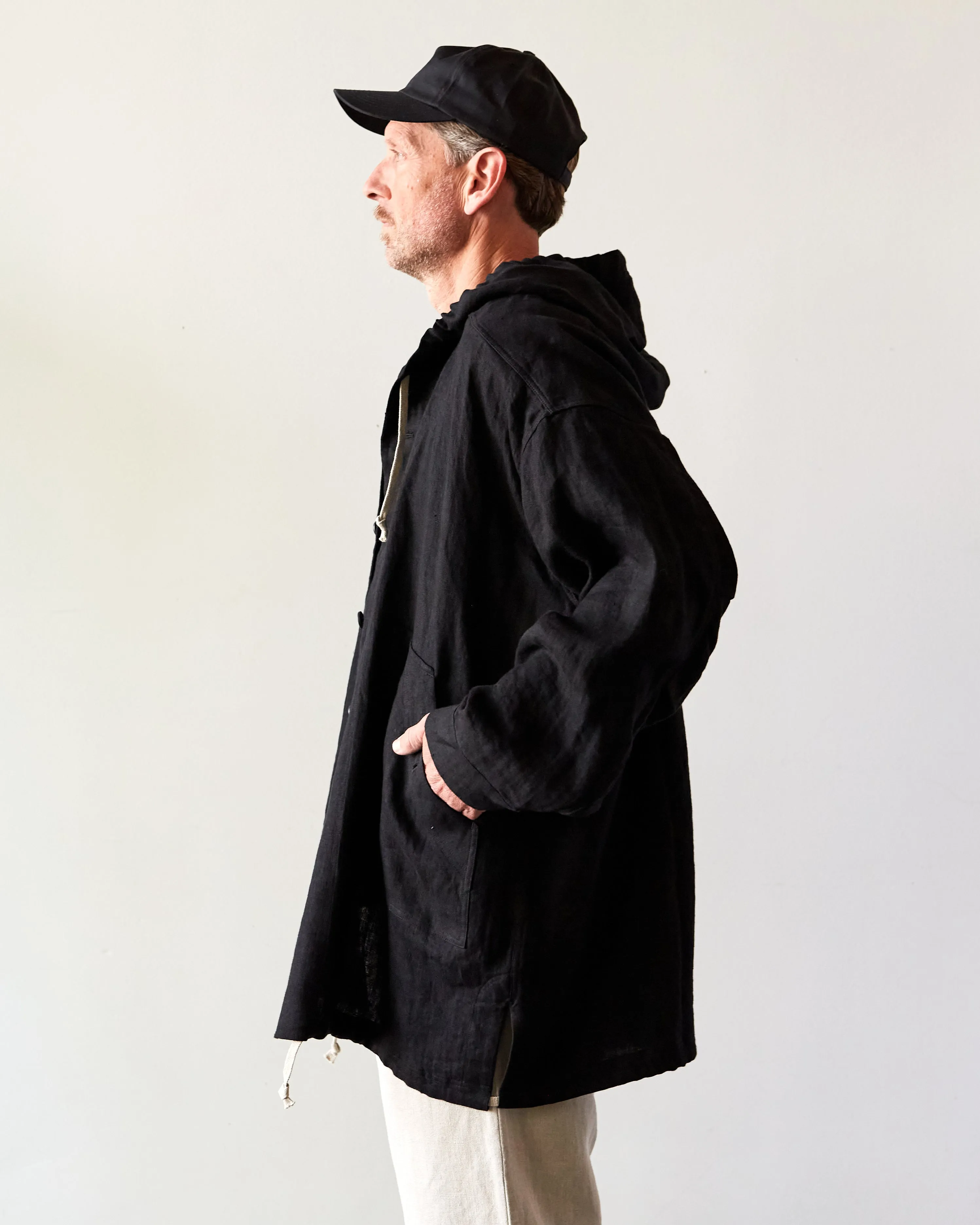 O-Project Hooded Jacket, Black Herringbone