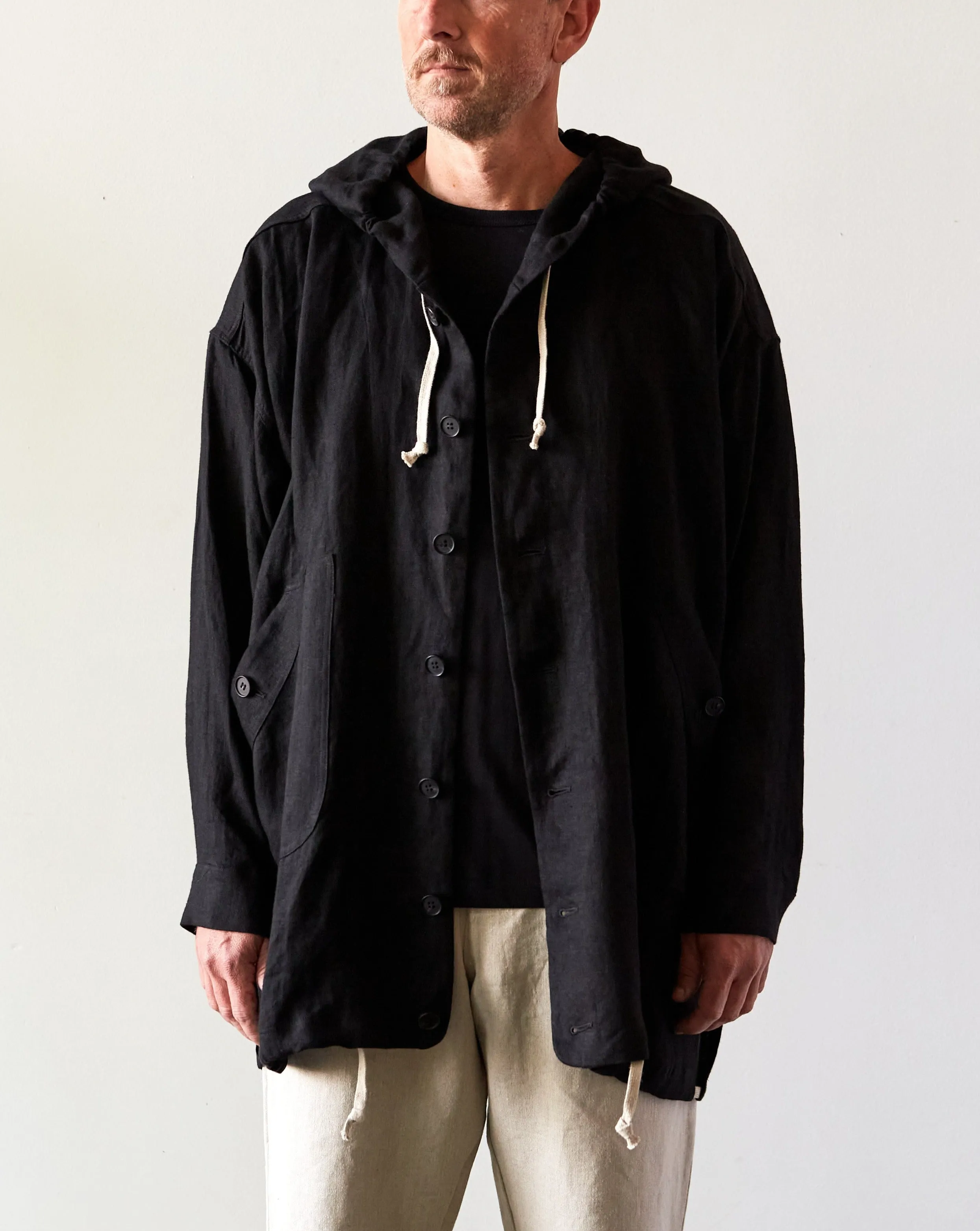 O-Project Hooded Jacket, Black Herringbone