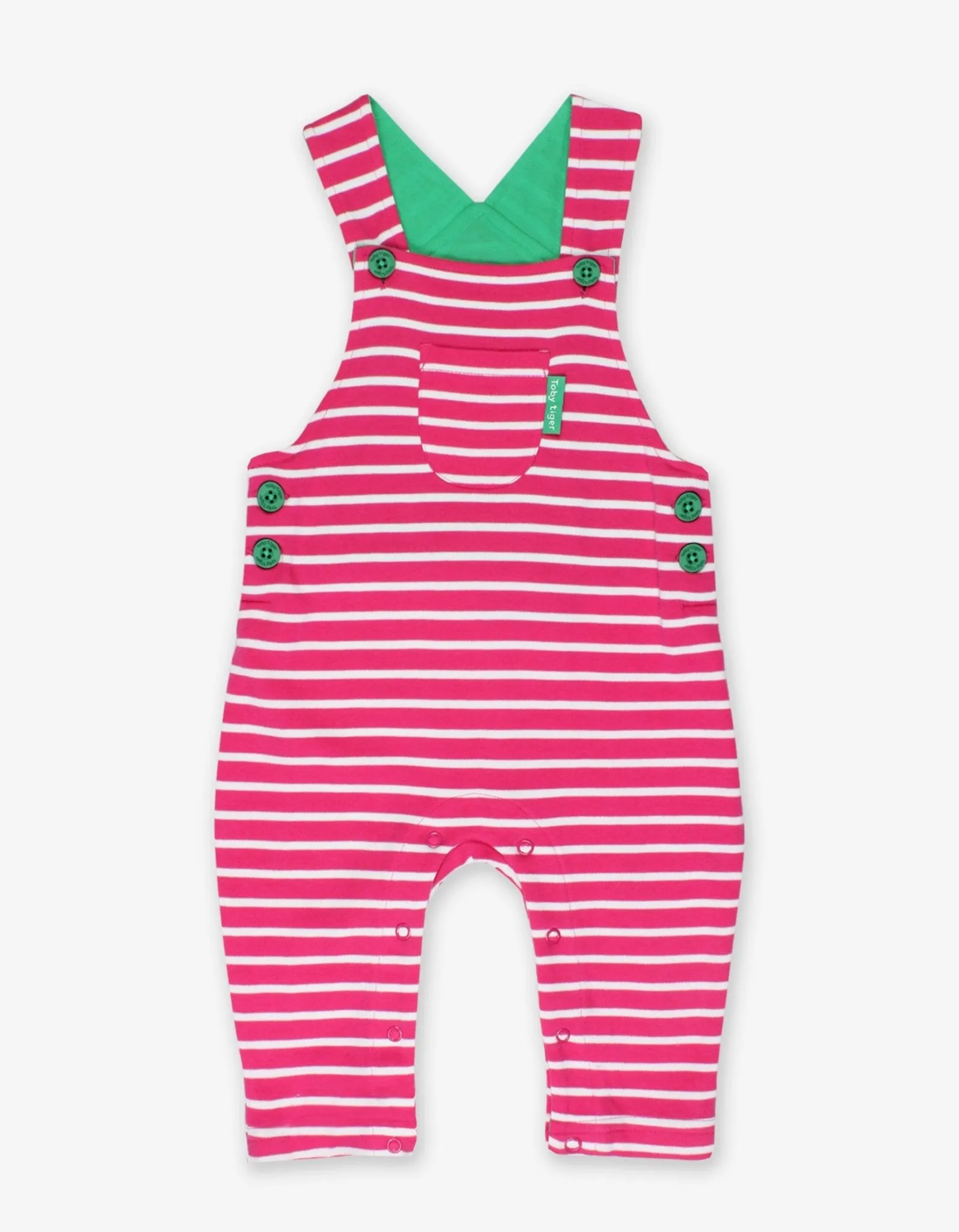 Organic Pink Breton Stripe Dungarees