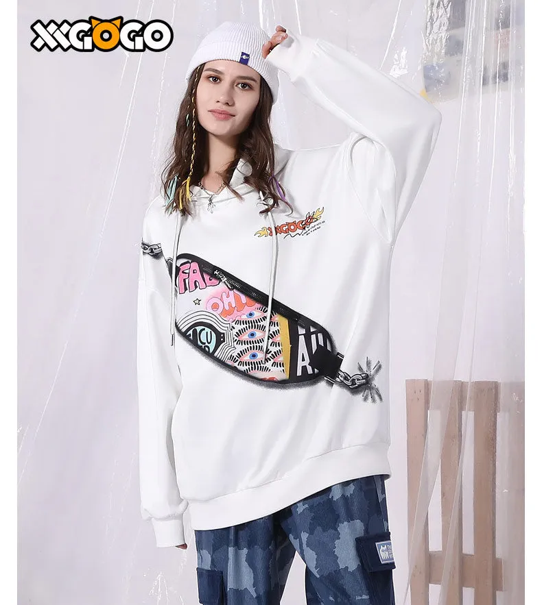 Patchwork Belt Bag Graphic Space Cotton Hoodies