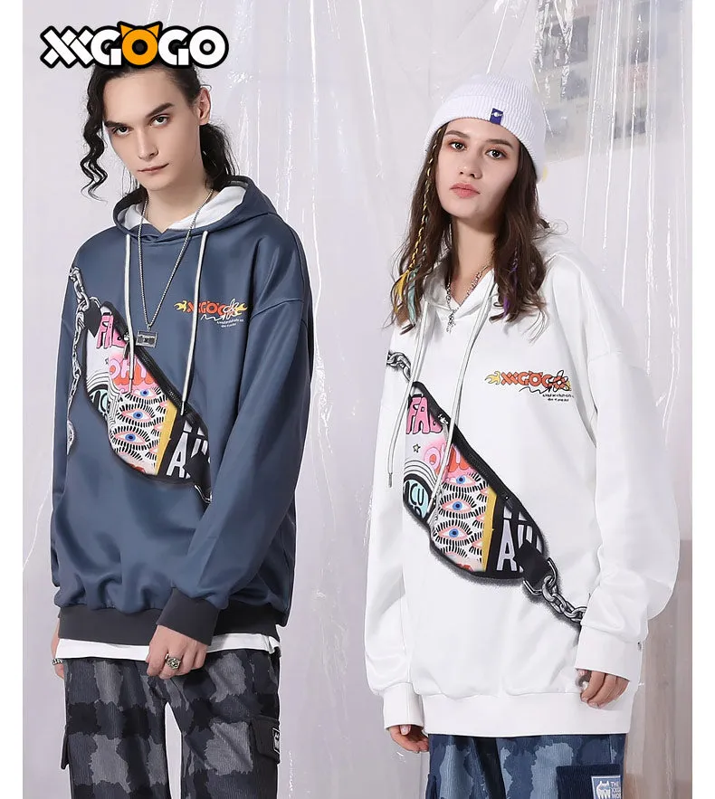 Patchwork Belt Bag Graphic Space Cotton Hoodies