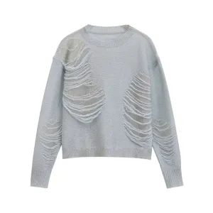 Pre Order:  Casual Ripped Long Sleeved Knitted Sweater