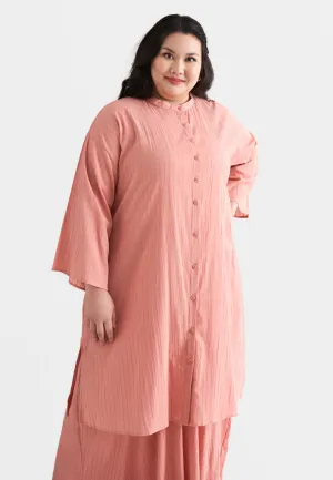 Rashida Long Cotton Button Kurung Top - Pink