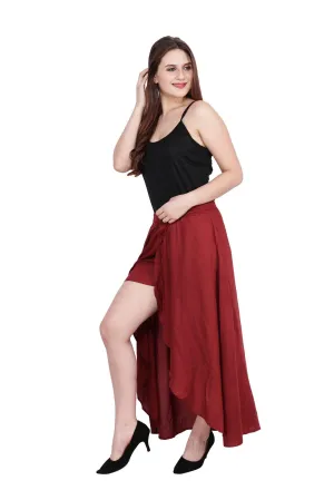 Red Solid Asymmetric Box Skirt