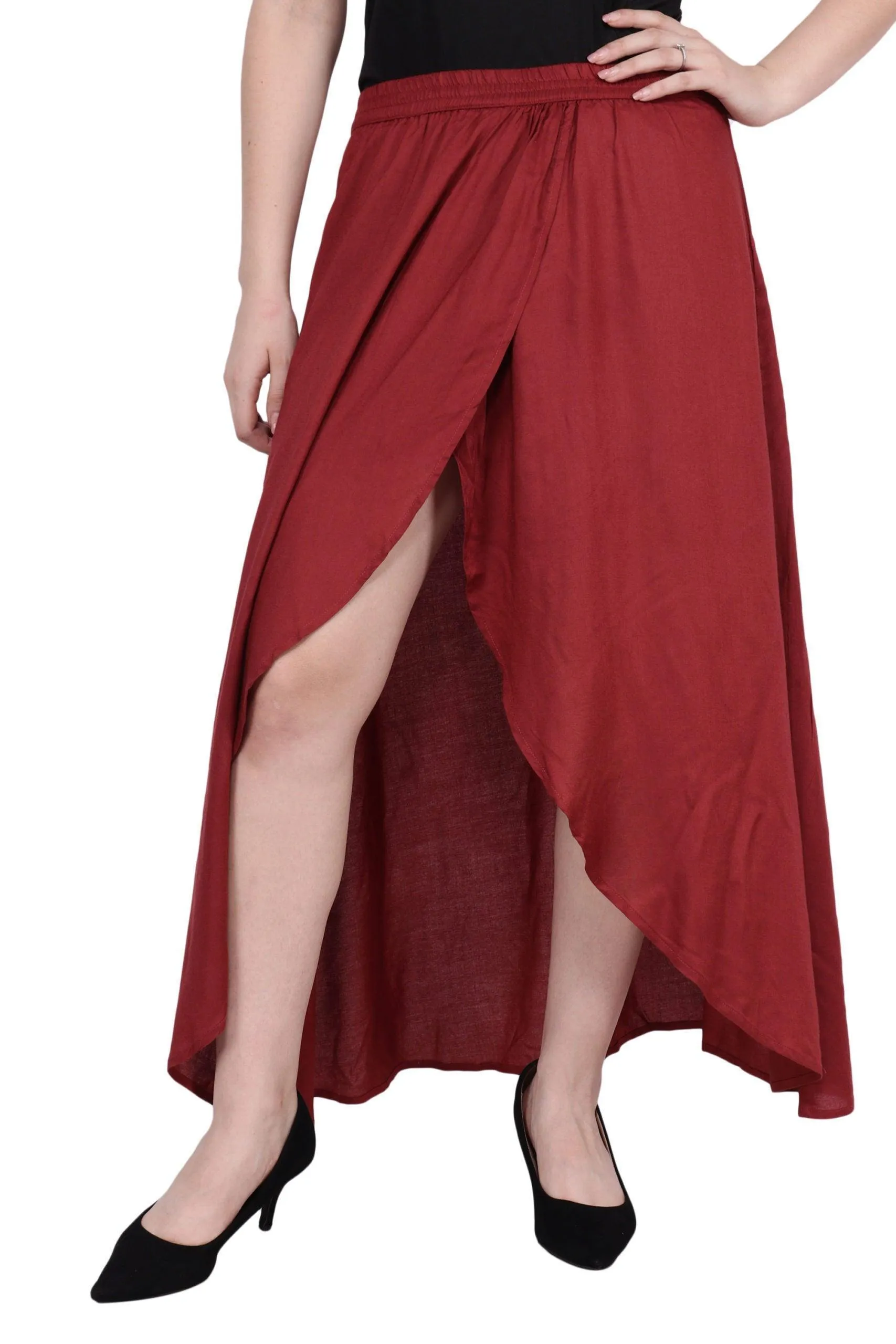 Red Solid Asymmetric Box Skirt