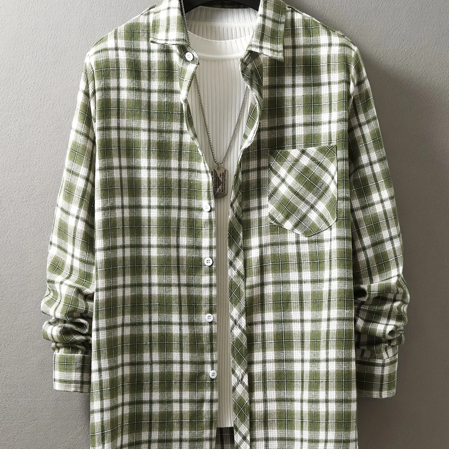 Riolio Green Plaid Jackets For Men Breast Pocket Button Up Lapel Stylish Coat Jackets For Men