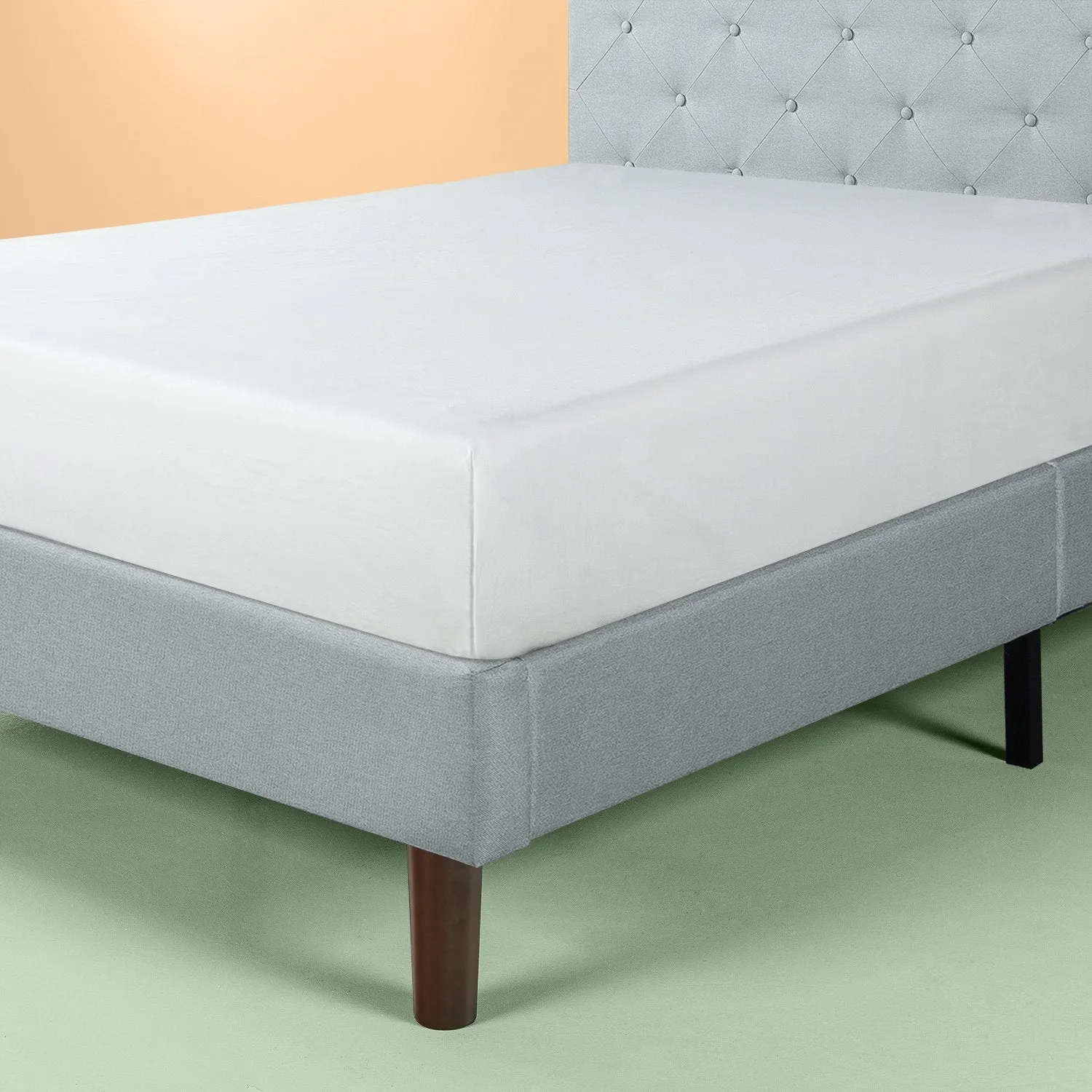 Shalini Upholstered Diamond Stitched Platform Bed Frame - Light Grey