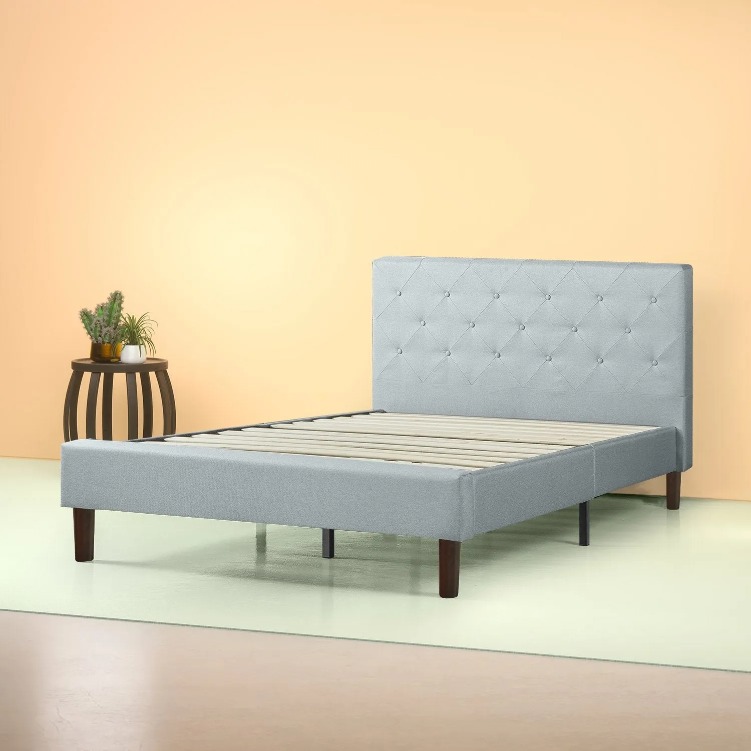 Shalini Upholstered Diamond Stitched Platform Bed Frame - Light Grey