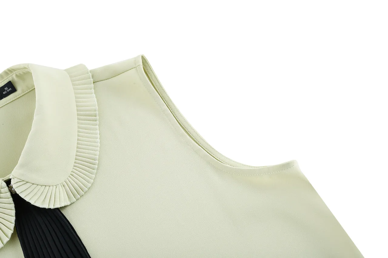 Sleevess Shirt Collar Blouse with Detachable Colour Blocked Tie