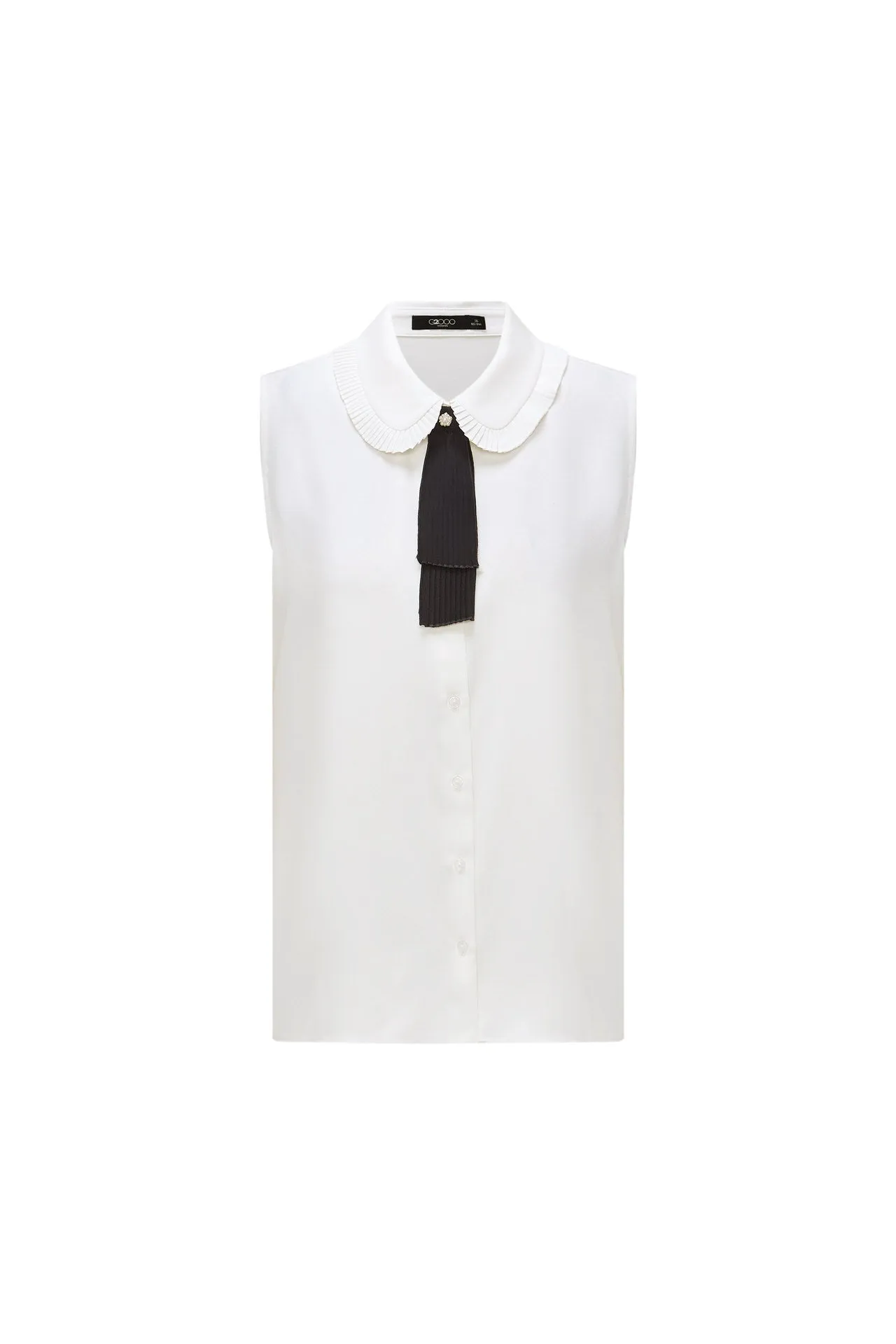 Sleevess Shirt Collar Blouse with Detachable Colour Blocked Tie