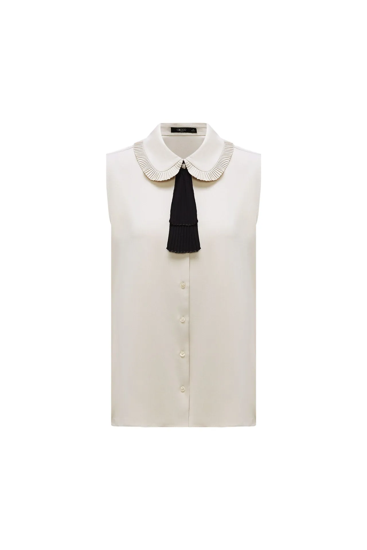 Sleevess Shirt Collar Blouse with Detachable Colour Blocked Tie