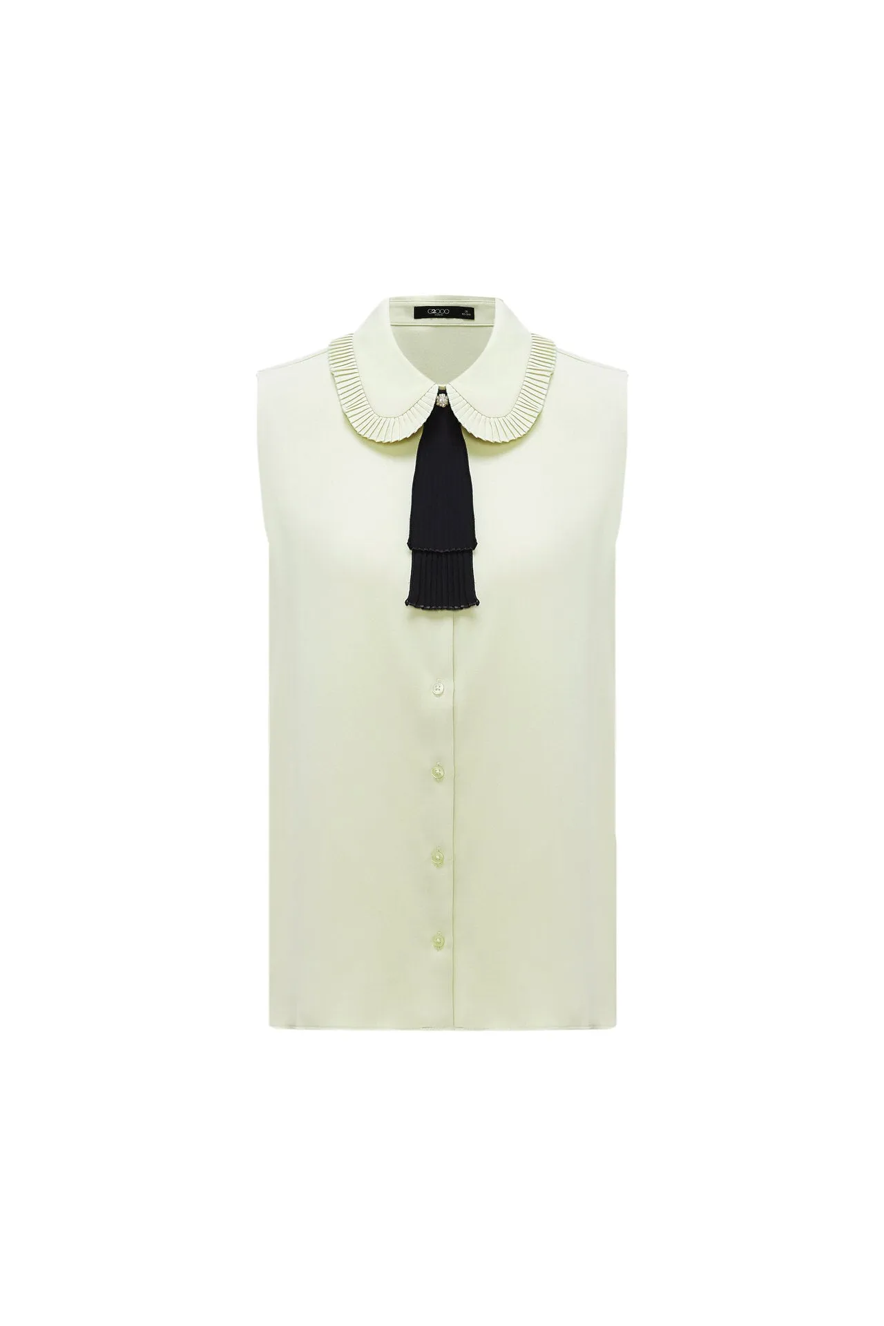 Sleevess Shirt Collar Blouse with Detachable Colour Blocked Tie