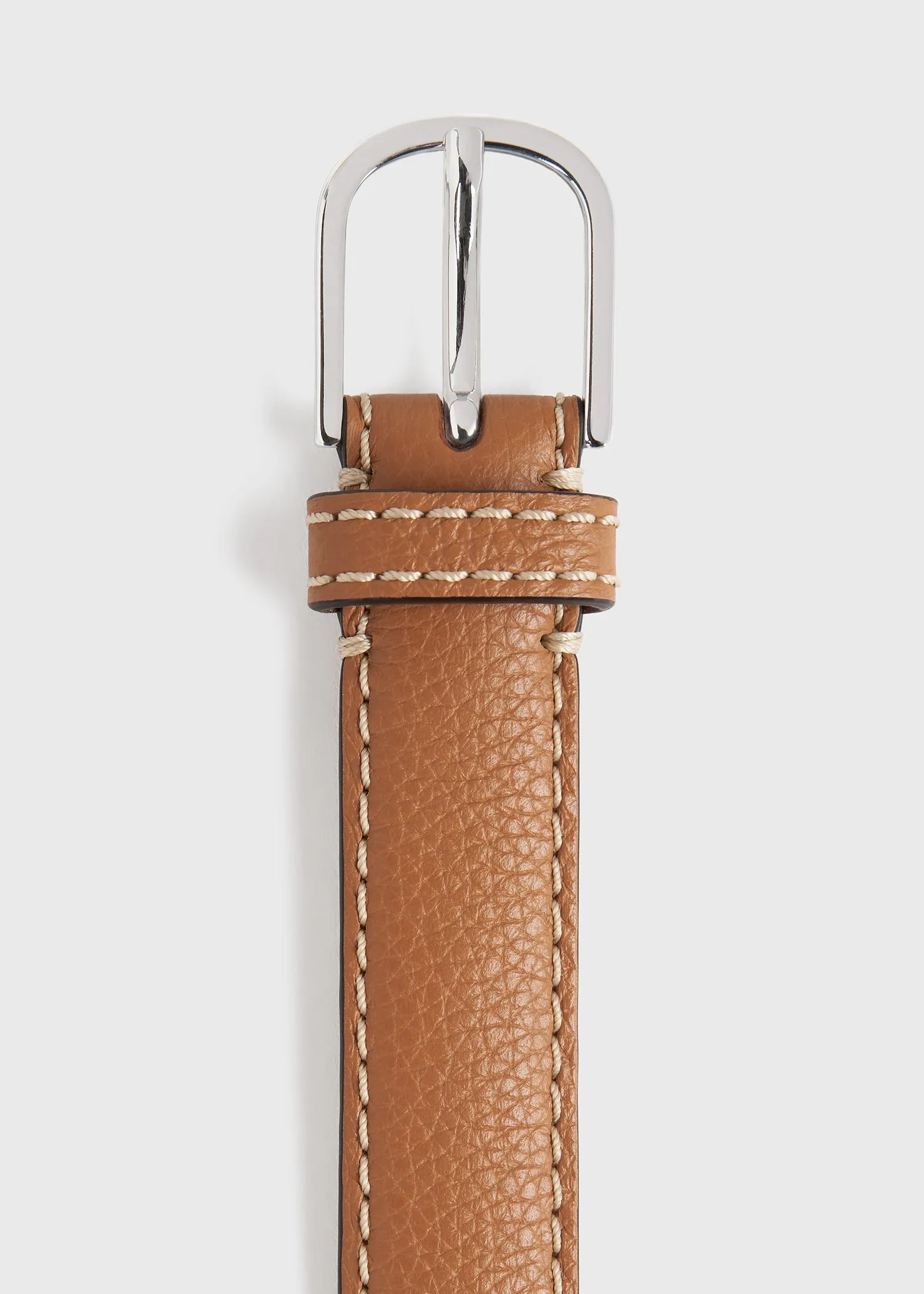 Slim grained-leather trouser belt tan