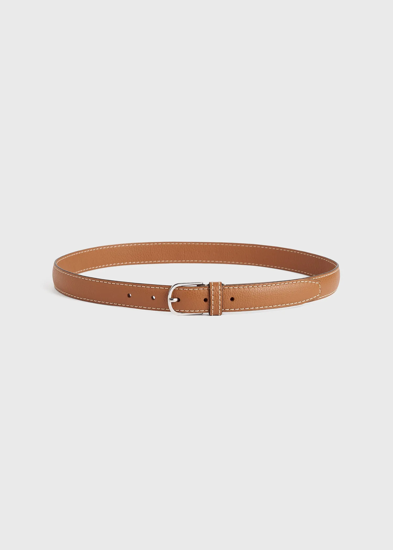 Slim grained-leather trouser belt tan