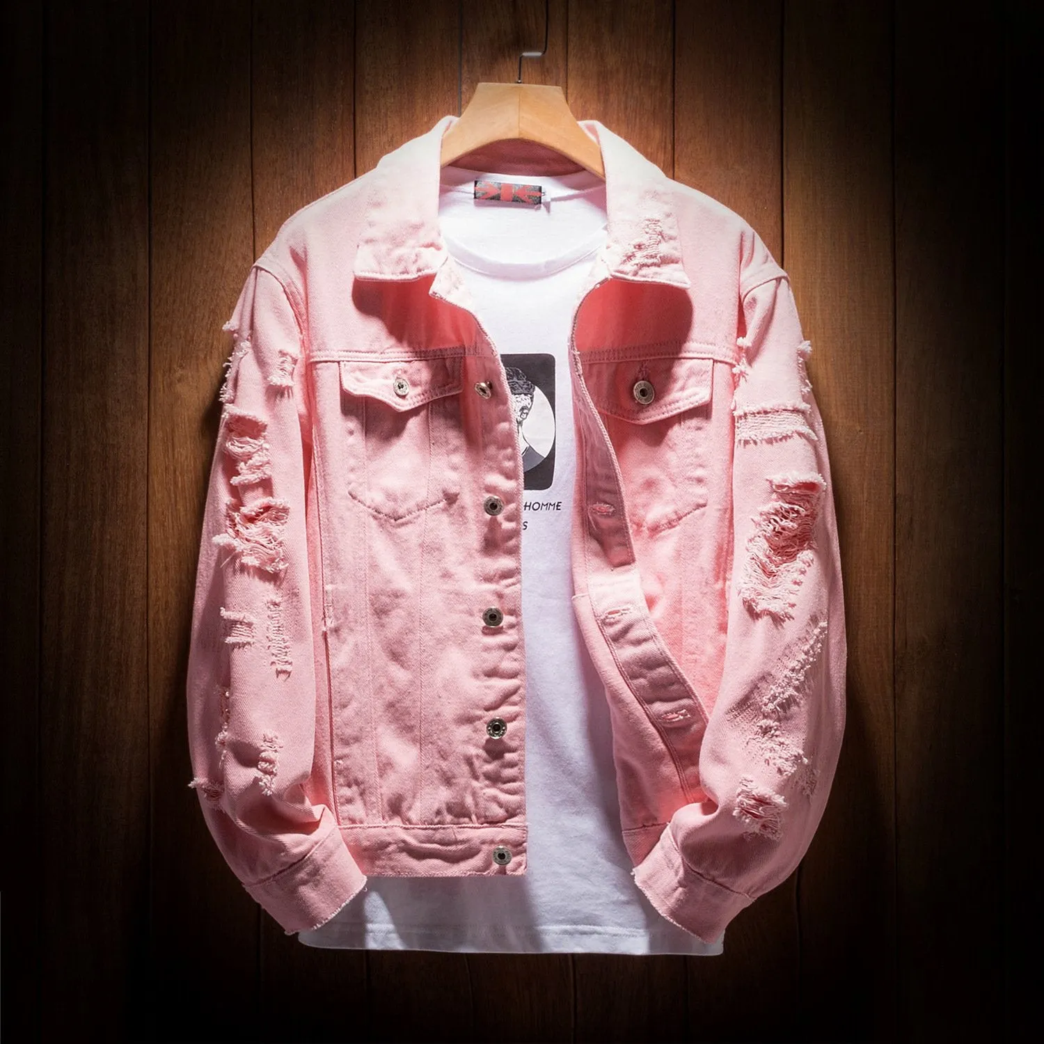 Stylish Denim Loose Trendy Jacket Ripped Pink Student Outerwear