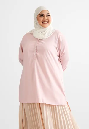 Tabbi Stand Collar Half Button Blouse - Pink