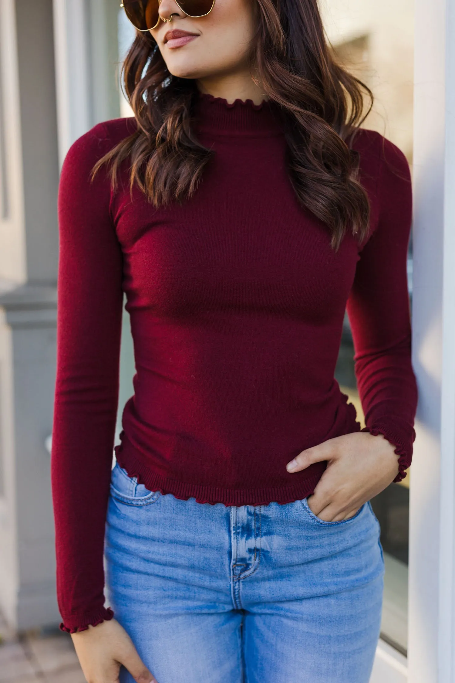 The Layer It Up Burgundy Mock Neck Long Sleeve Top