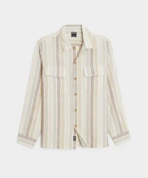 Tonal Stripe Linen Shirt Jacket in Cream